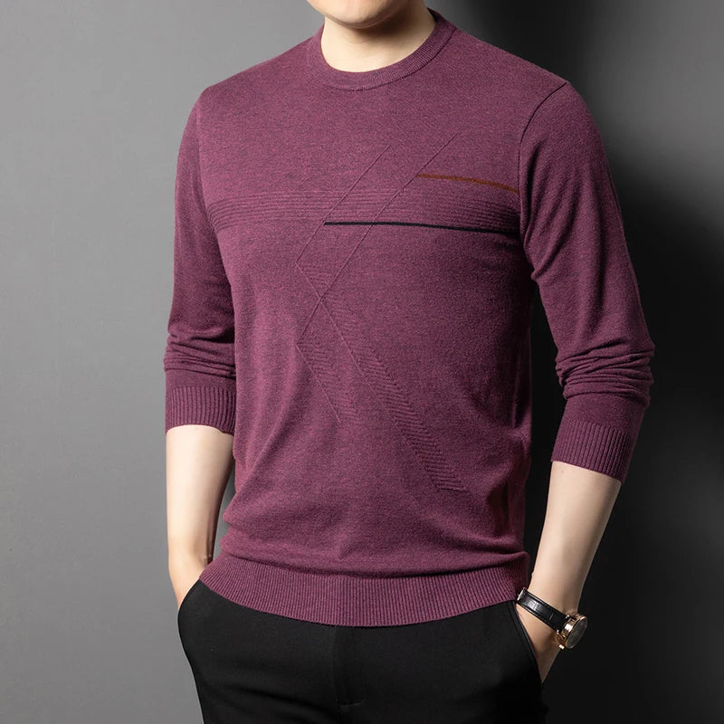Anti-Pilling High-End Knit Men Pullover Sweater Jumper New Lightweight Round Neck Loose Fashion