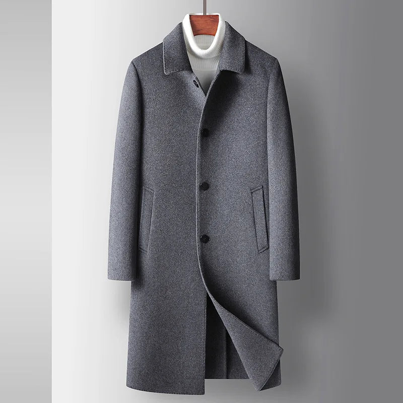 Luxury Business Woolen Warm Coat Men Coat Autumn and Winter Long Wool Trench Lapel Collar Light