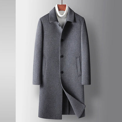 Luxury Business Woolen Warm Coat Men Coat Autumn and Winter Long Wool Trench Lapel Collar Light
