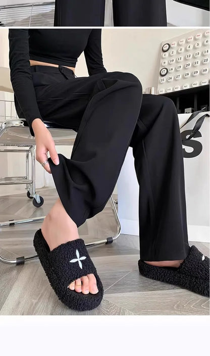 High Waist Straight Leg Suit Pants Women's Summer Thin Large Size Fat MM Hip Covering Slim Wide Leg Trousers Korean Style