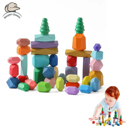 Wooden Sorting Stacking Rocks Stones Sensory Toddler Toys Learning Montessori Toys Building Blocks Game for Kids Birthday Gifts
