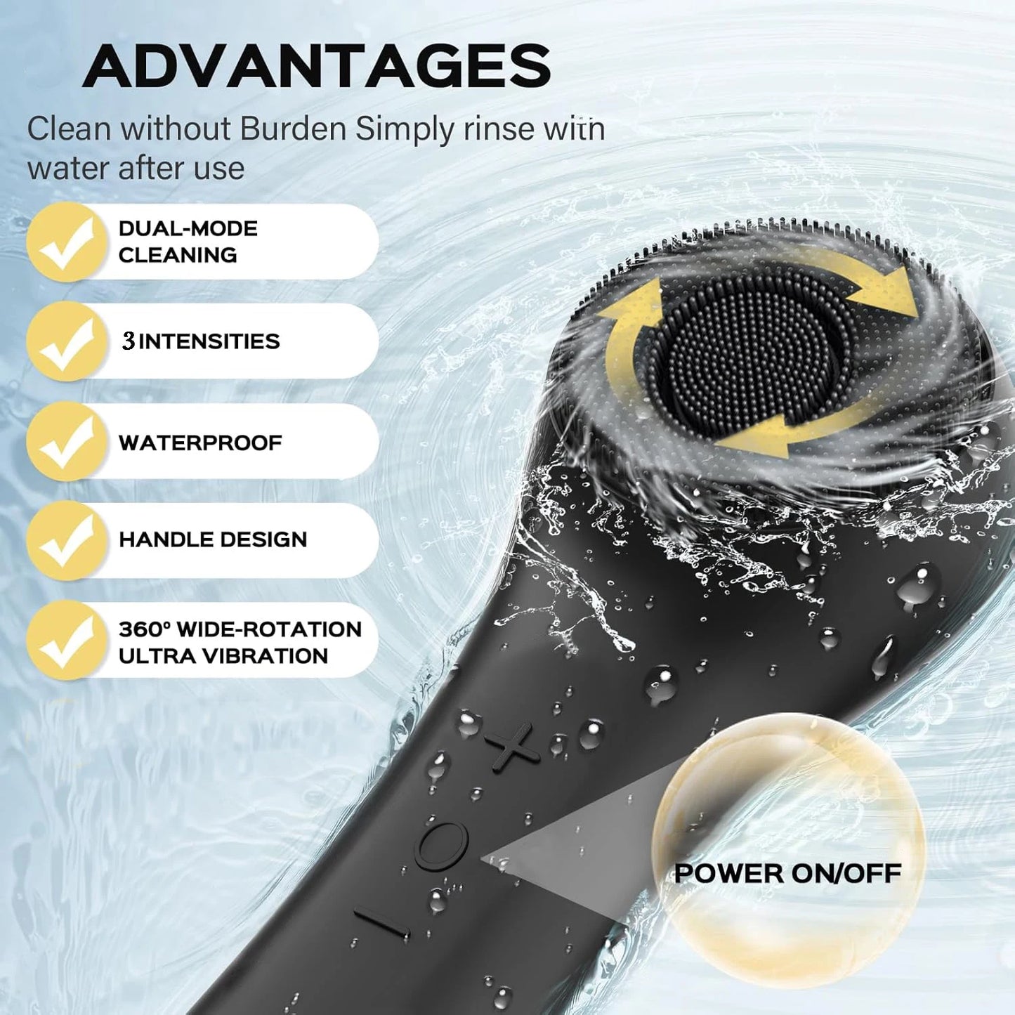 360 ° rotating facial cleaner, silicone facial cleansing brush with dual modes of rotation and vibration, blackhead cleaner
