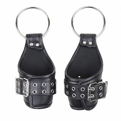 Sex Bondage Strap With Locker Adult Games Cuffs Restraint Hanging Handcuffs Leather Ankle Wrist Suspension Erotic Sex Toys