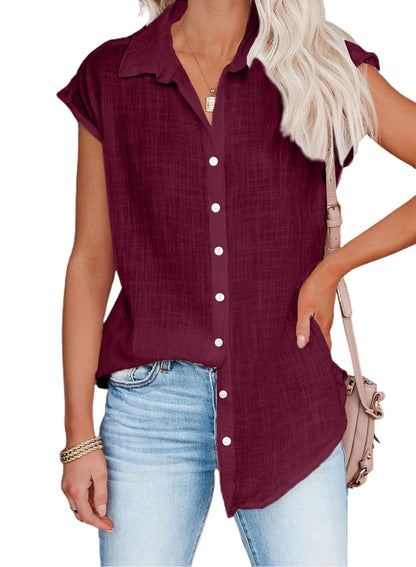 Cotton Linen Shirt Ladies Tops Tee Casual Thin Loose Woman T Shirt Summer Short Sleeve Solid T-Shirts Women Clothing Blusas