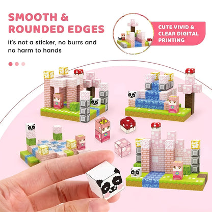 Magnetic Building Block Bricks Toy Pink Girly Mine Stacking World STEM Set Model Set DIY Educational Kids Girls Birthday Gifts