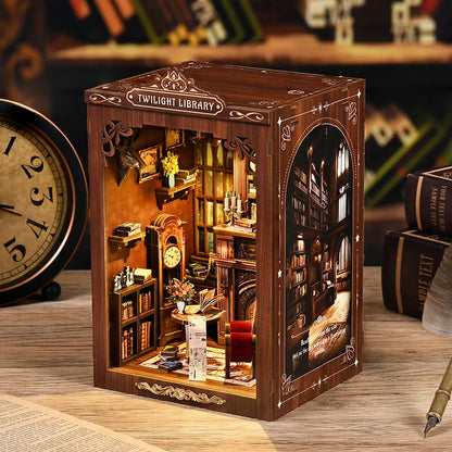 Bookshelf Set DIY Book Nook Kit 3D Wooden Doll House Puzzle Bookshelf Insert Decor With LED Light Dollhouse Model Birthday Gifts