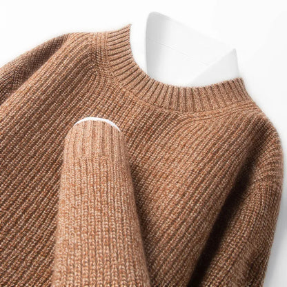 Men’s 7-Needle Wool Sweater, 100% Wool Heavyweight, Autumn Winter Thickened, Brown Coffee 4 Colors