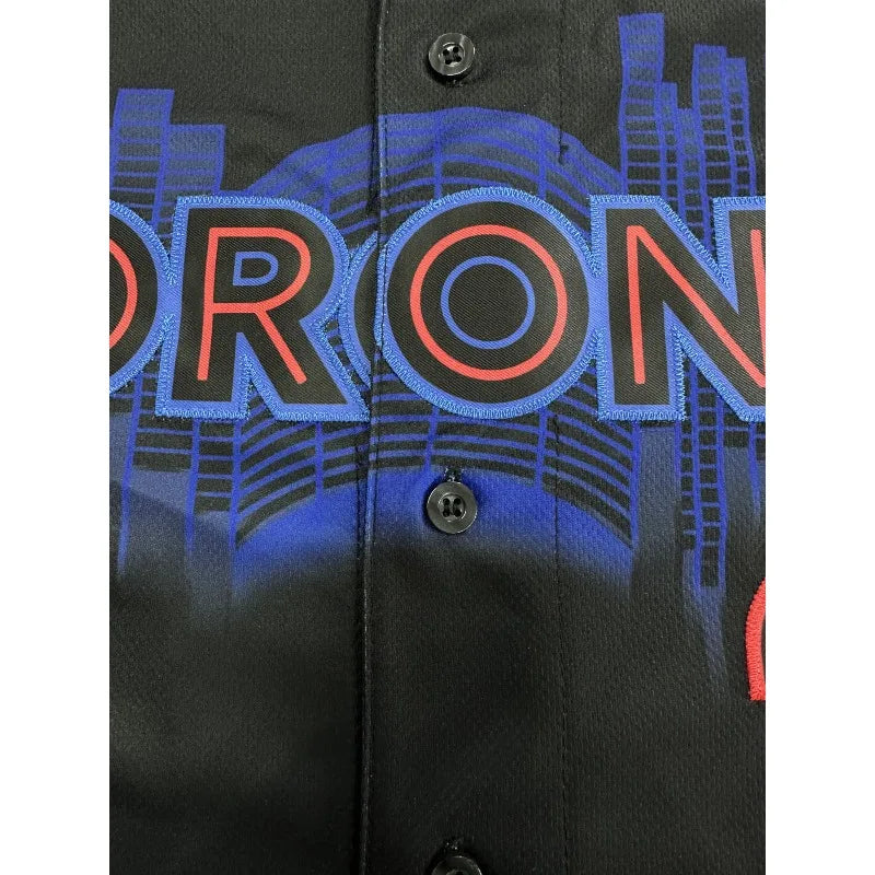 Custom Name And Number Men's Embroidery Baseball Jersey Toronto Black V-Neck Personalized Short Sleeve Button Down DIY Shirts