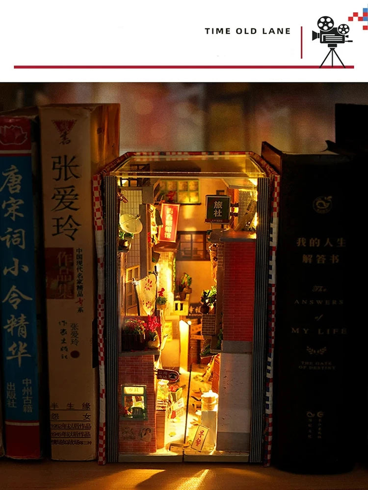 Book Nook Doll House Diy Miniature Wooden Bookshelf Shelf Insert Miniatures Home Model Kit Dollhouse Birthday Toy Gifts