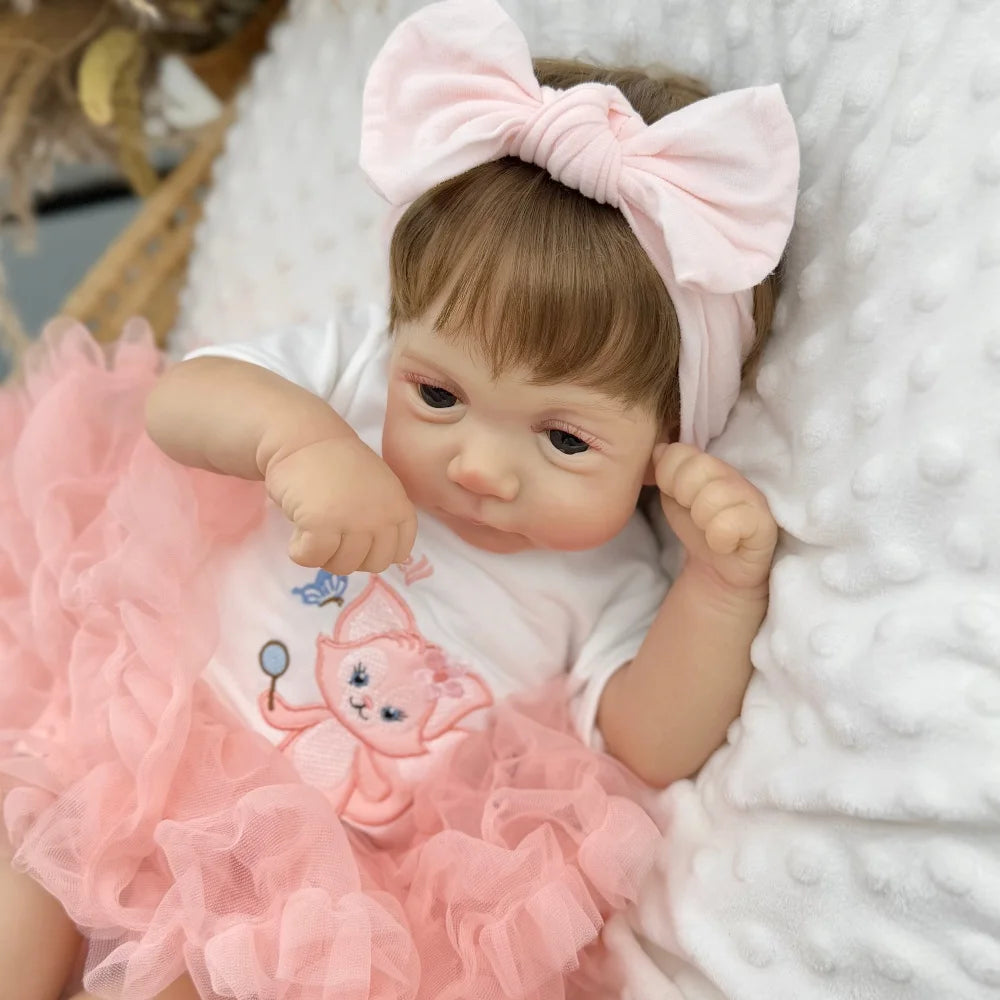 AONPENG 48CM Lifelike Reborn Baby Doll Toy 19inch Vinyl Limbs Cloth Body Lovely Handmade Birthday Gift for Girls