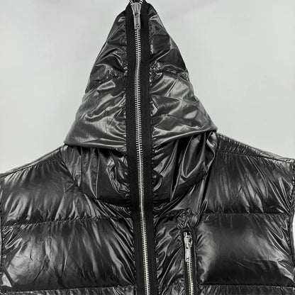 High Street Duck Down Vests Men's Dark Style Winter New Hooded Vest with Long Zipper Pocket Warm Vest Jacket Loose Down Vest