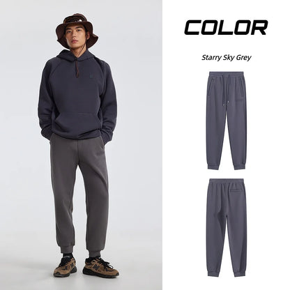 Metersbonwe Men's Fleece-Lined Cargo Joggers Winter Thermal Tapered Pants with Printed Logo Loose Fit Trendy Sports Trousers