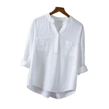 Plus Size Shirts Women's Cotton Tops Mujer Office Long Sleeve New Korean Loose Casual Vertical V-neck Shirts Top Blusas De Mujer