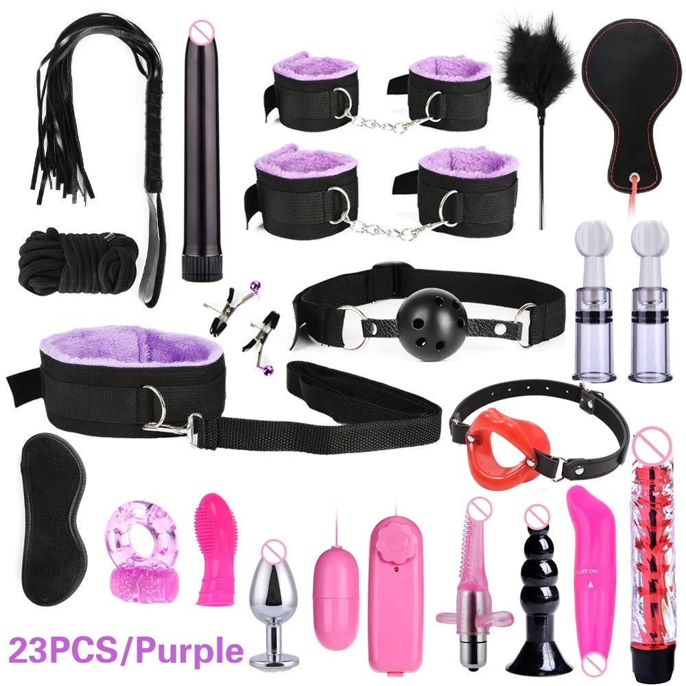 BDSM Bed Restraint Kit Sex Bondage Adult Toys for Couples with Handcuffs Wide Strap, Adjustable Length Quick Installation