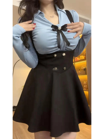 plus Size British College Style Set Women Spring Autumn Slimming JK Uniform Halter Half Skirt Shirt Two Piece Set Fashionable...