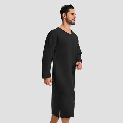 Men's autumn and winter long-sleeved one-piece nightgown, knee-length bathrobe, long one-piece home wear, wool and silk pajamas