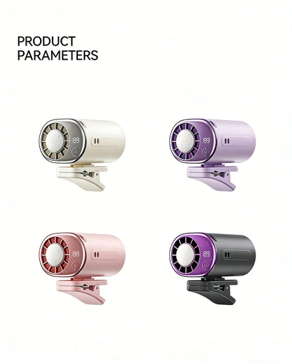2026 Personal Portable Car Clip-On Air Conditioner Fan With 360° Rotation 199 Speeds Adjustable USB Rechargeable LED Display For