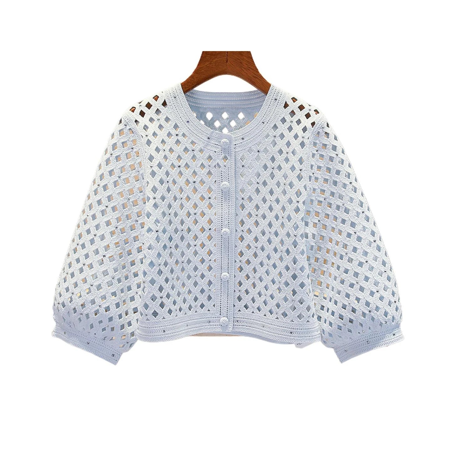 M Home Nan You High End Women's Spring 2026 Lantern Sleeve Rhinestone Knitted Jacket Strap Dress Set Fashionable Commute Style