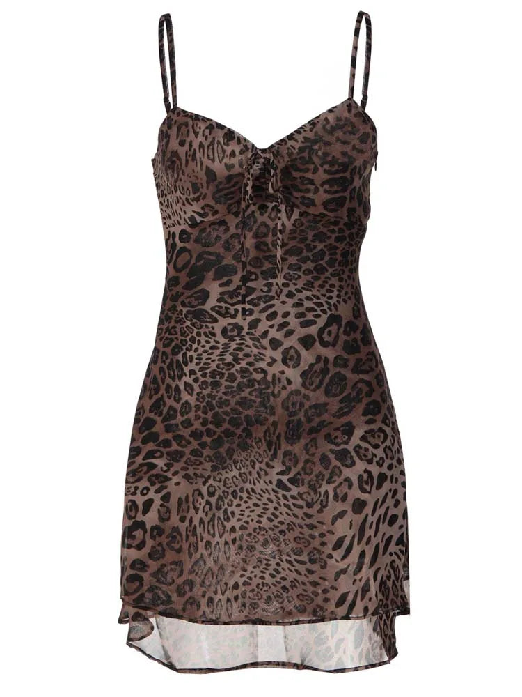 ByeMyLove Leopard Dress Strap Dress Sleeveless Sexy Mini Party Dress Y2K Summer Women Dresses Leopard Print  Slim Laceup Midi