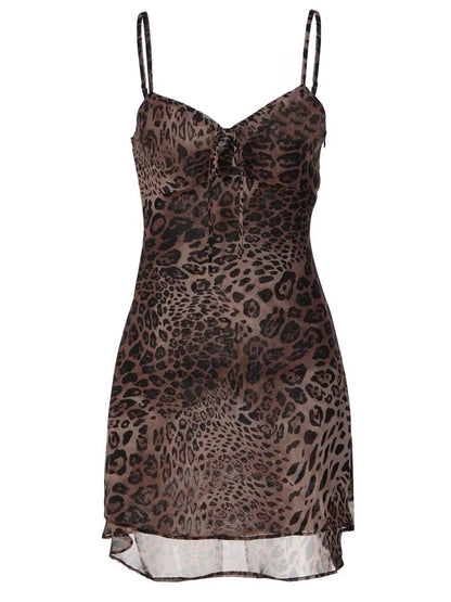 ByeMyLove Leopard Dress Strap Dress Sleeveless Sexy Mini Party Dress Y2K Summer Women Dresses Leopard Print  Slim Laceup Midi