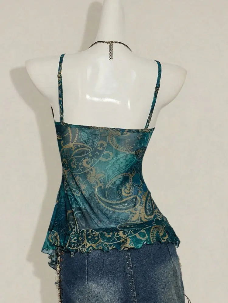 Fashionable Sexy Strap Vest Women's Slimming Print Mesh Top Versatile Stylish New Arrival Summer Season Other Material 100%