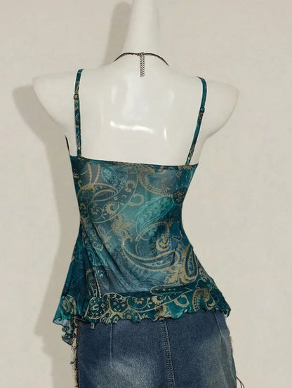 Fashionable Sexy Strap Vest Women's Slimming Print Mesh Top Versatile Stylish New Arrival Summer Season Other Material 100%