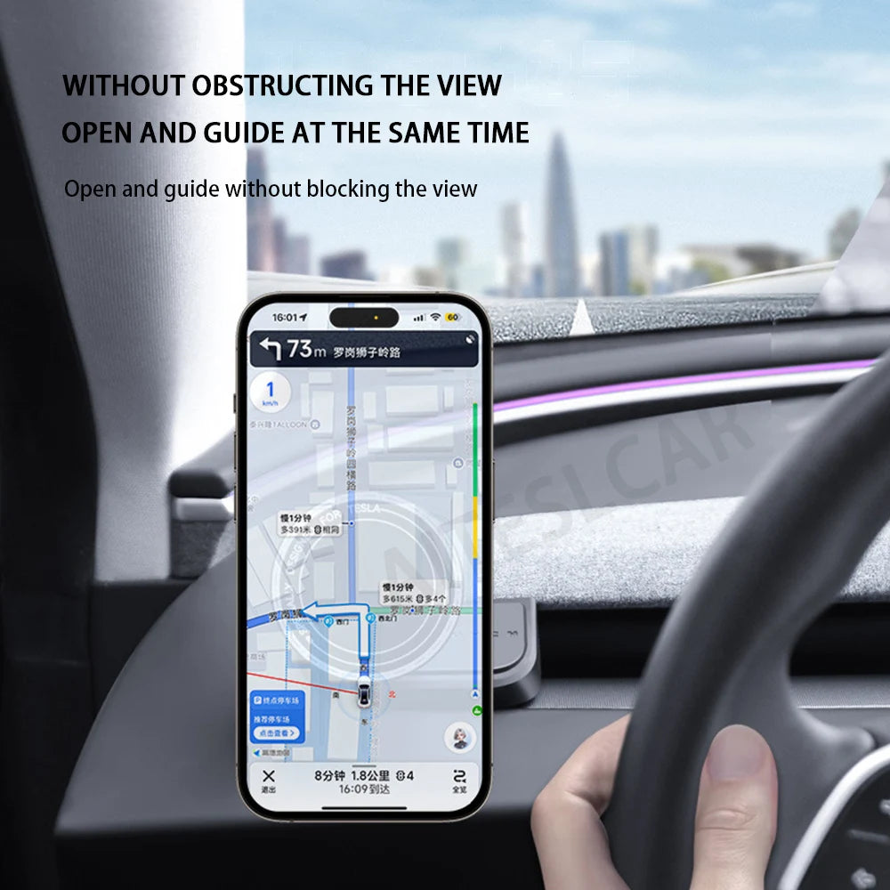 Base Magnetic Phone Holder For Tesla Model YL/Y Juniper 2025 Model 3 Highland 2024 + ABS Rotatable Bracket Non-Shaking Car Mount