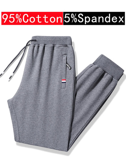 2-piece Black Pants Autumn Men's Stretch Belt Zipper Pocket Jogging Elastic Cotton Fitness Sport Suitable Gym Hiking Daily Wear