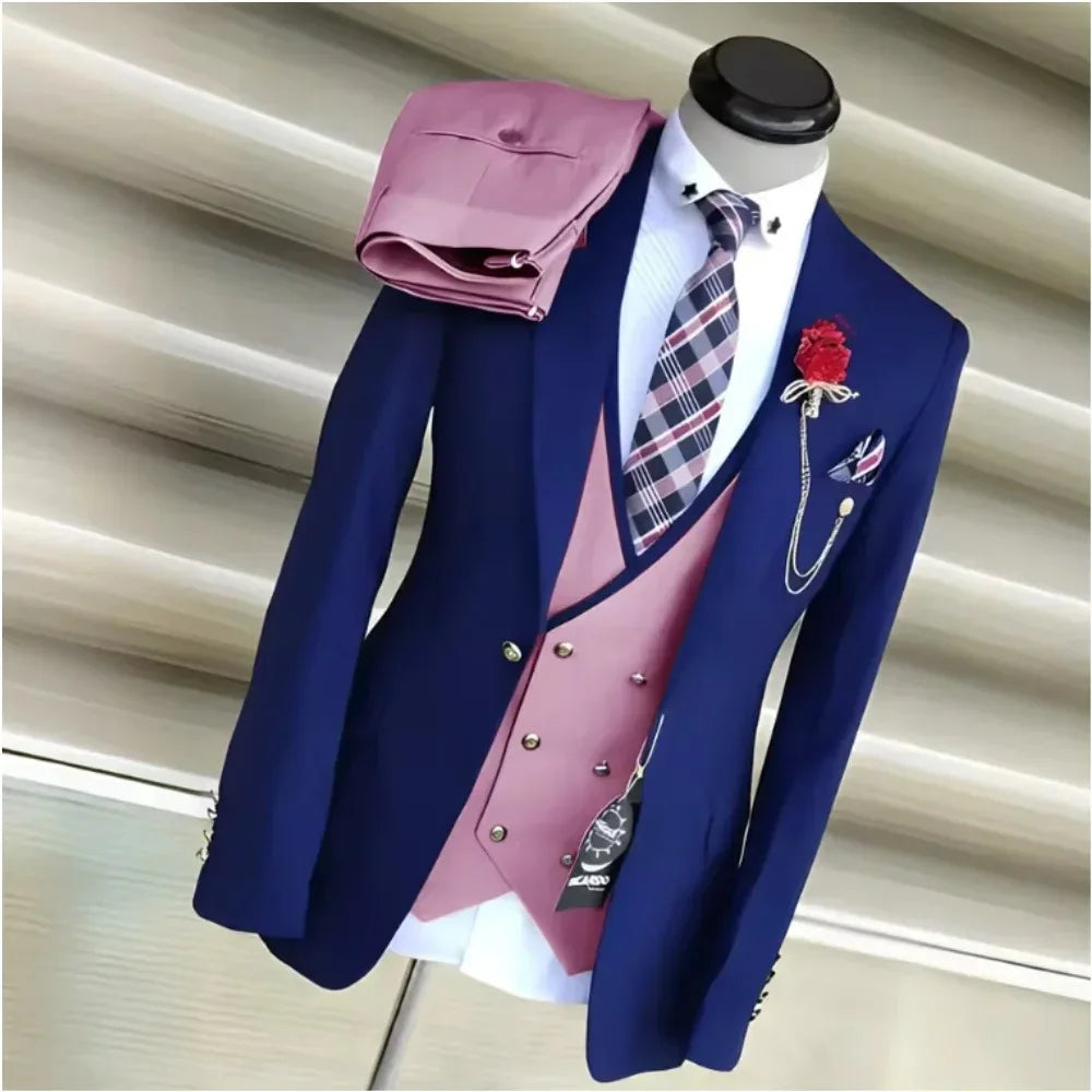 Business Suits for Men Wedding Groom Notch Lapel Double Breasted Vest Men Dress Costume Homme Prom Party Men Clothes 3 Pcs