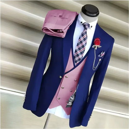 Business Suits for Men Wedding Groom Notch Lapel Double Breasted Vest Men Dress Costume Homme Prom Party Men Clothes 3 Pcs
