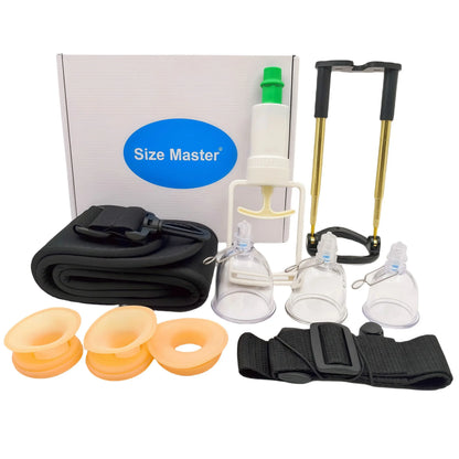 Size Master Male Penis Enlargement Training Kit with Adjustable Holder 3 Sizes of Vacuum Cups And Silicone Sleeves for Lasting P