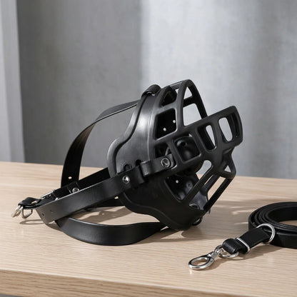 Adult Games Black Leather Harness with Cage-Style Ball Gag, Heavy-Duty Restraint Accessory for Sex Toy