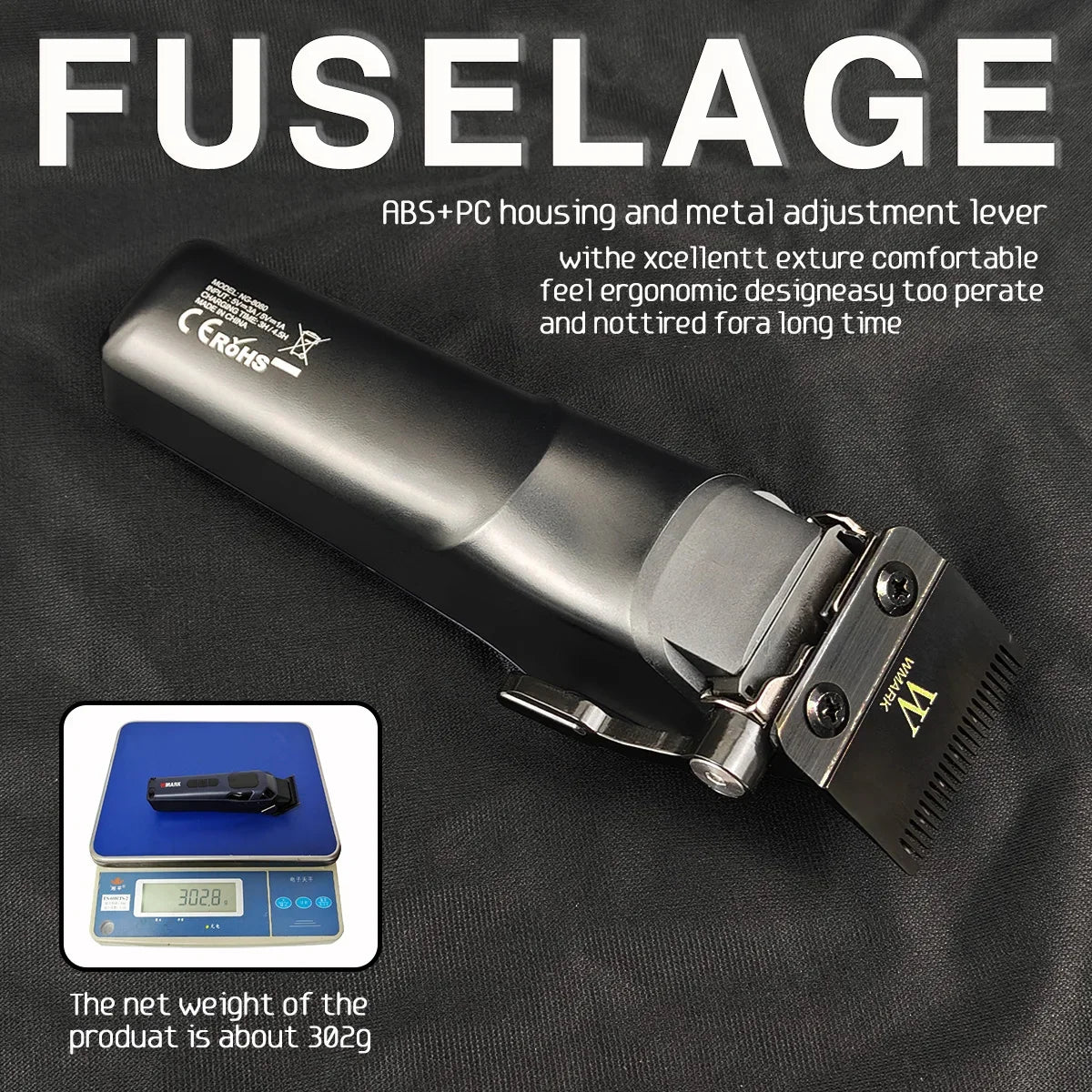 9000RPM WMARK NG-8080 Professional Hair Clipper 5 Speed Adjustment DLC FADE Blade Hair Trimmer Cutting Machine with Gift Blade