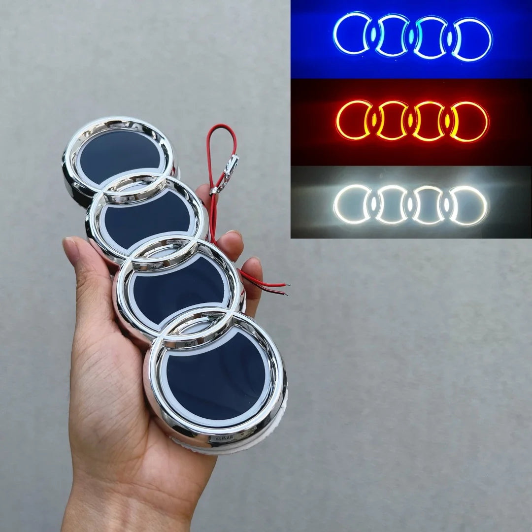 18*5.8CM is suitable for 5D Audi refitting personalized decorative light Q3 A3 Q5 TT A5 A8 rear logo LED light emitting logo.