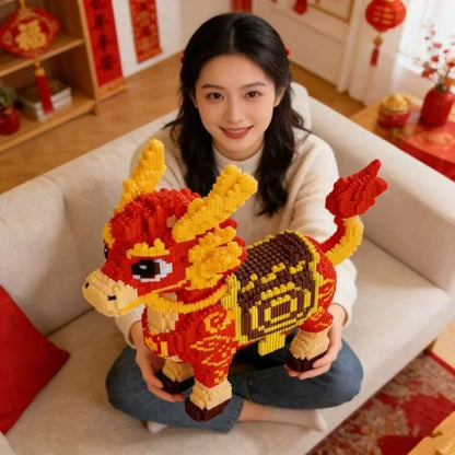 Large 30cm Lucky Zodiac Red Horse Building Blocks Educational Puzzle Toy 2026 New Year Gift