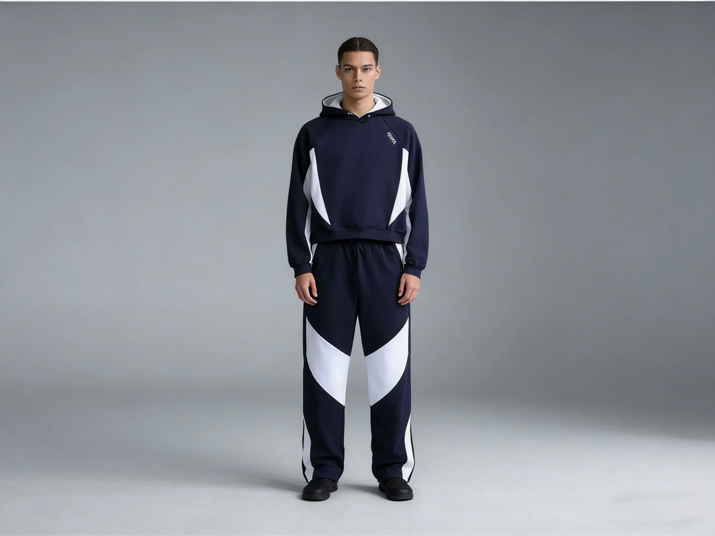 New European and American Ins color blocked embroidered personalized hoodie y2k fashionable casual sports style pants set