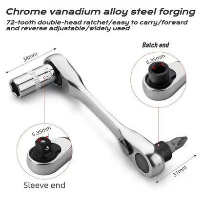 1/4" Mini Ratchet Wrench Drive Ratchet 72tooth Drive Socket and Screwdriver Hex Torque Wrench Multifunctional Hand Tools Repair