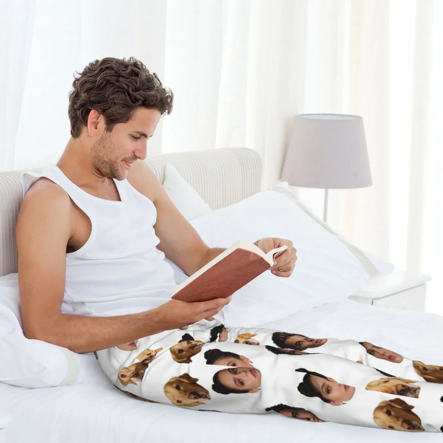 Customized sleeping pants with personalized facial photos long sleeved warm sleeping pants for both men and women  fun Christmas