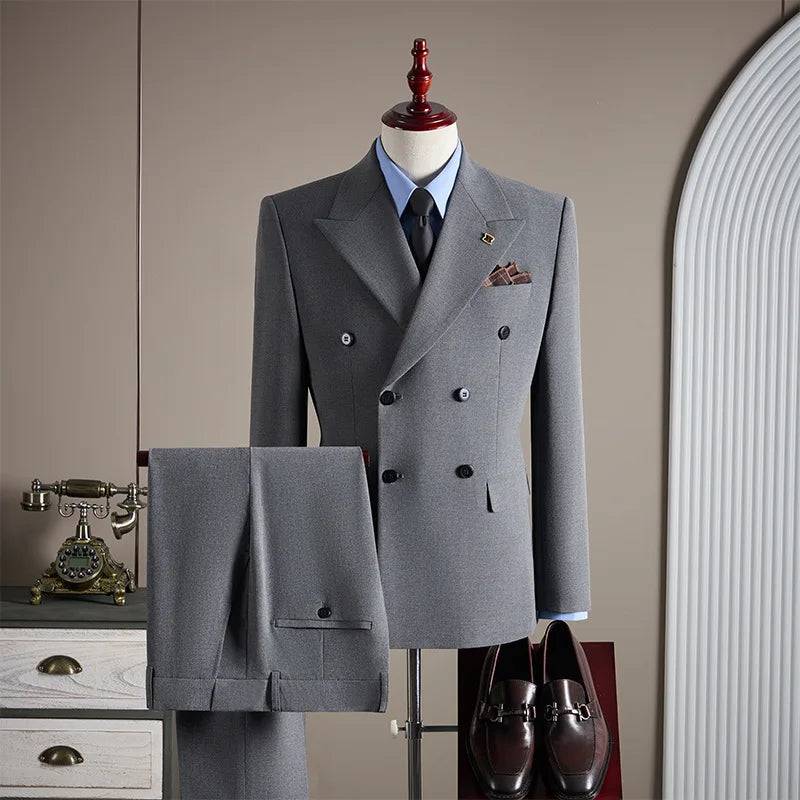 Elegant Men Slim Fit Suit Sets Formal Party Business Outfits Evening Prom Male Performance High Quality Blazer Pants 2 Pieces