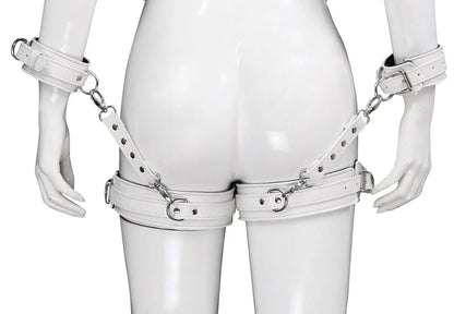 BDSM PU Leather Waist To Wrist Restraint Harness Set Adjustable Bondage Belt with Cuffs Slave Role Play Adult Sex Toy for Women