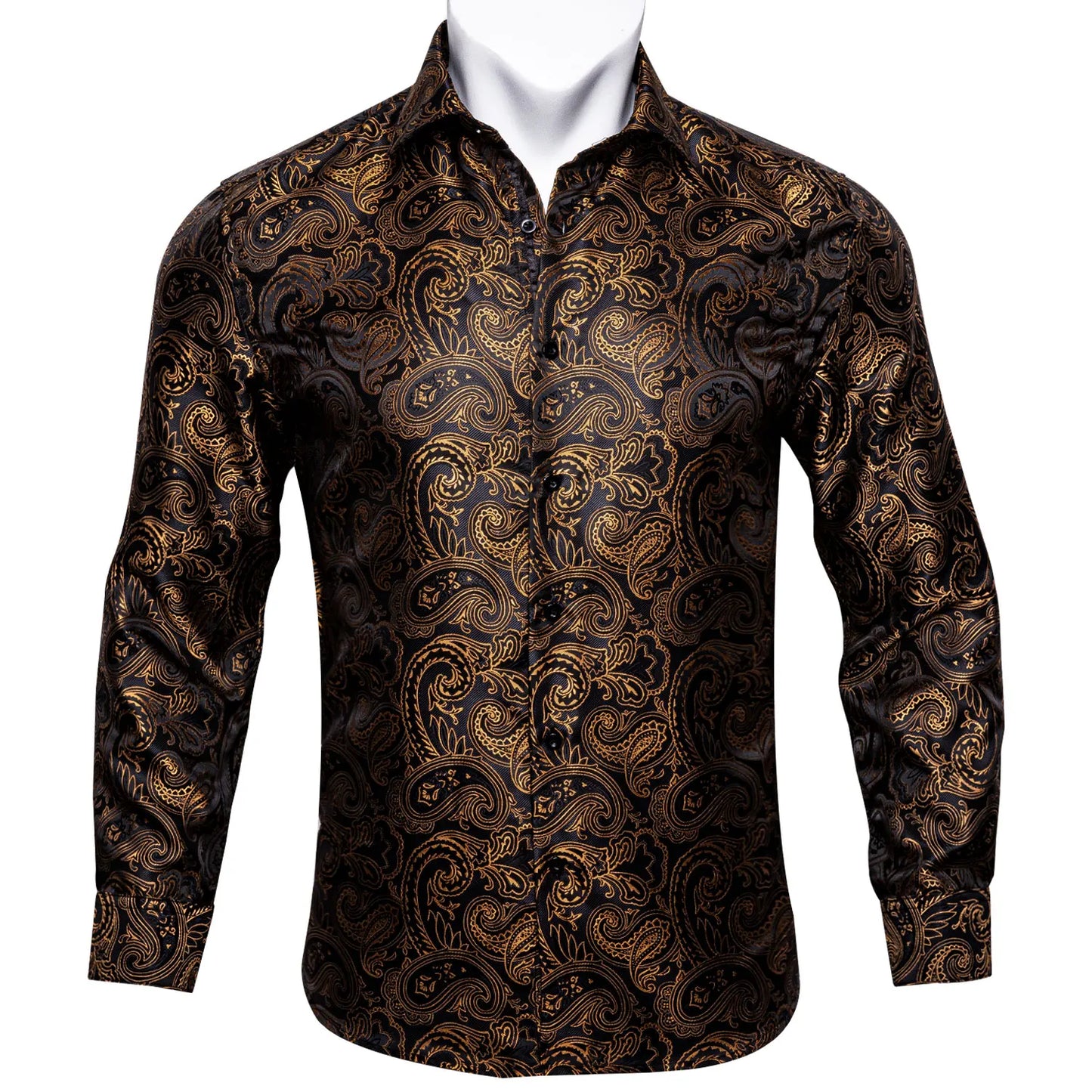 Gold Paisley Bright Shirts Men Autumn Long Sleeve Casual Flower Shirts For Men Designer Fit Dress Shirts BCY-07