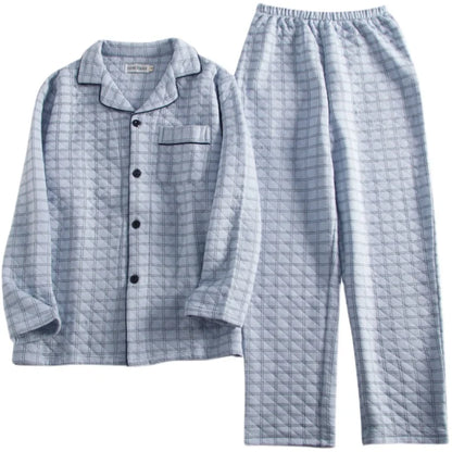 Men's Sleepwear Set Pure Cotton Thickened Warm Home Clothes Casual Plaid Long Sleeve Long Pants Comfortable Breathable Autumn...