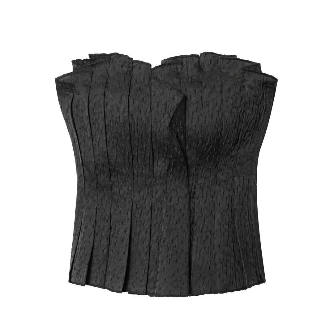 Sexy black zipper strapless vest with versatile design sleeveless top spicy girl cool black minimalist style one shoulder