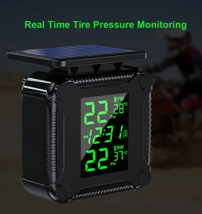 Powstation TPMS Wireless Motorcycle Tire Pressure Monitoring System Solar Charge Tyre Temperature Alarm System Colorful Display