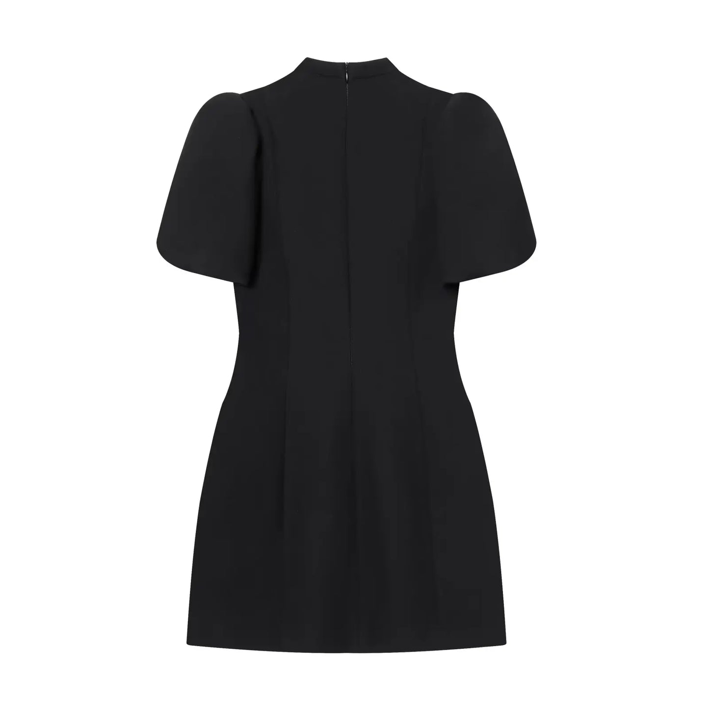 ZARK Fashionable round Neck Bubble Sleeve Short Dress Polyester High Waist Skirt for Women City Commuting Casual Wear Zipper ...
