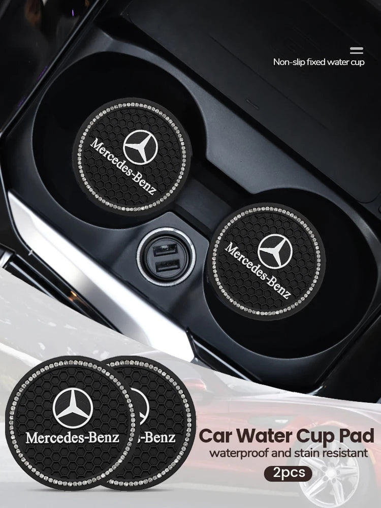 2Pcs Crystal Decoration Silicone Mat Car Water Cup Groove Anti-slip Pads For Mercedes Benz AMG Smart W205 C300 W203 W206 W108