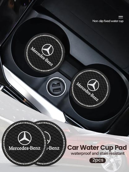 2Pcs Crystal Decoration Silicone Mat Car Water Cup Groove Anti-slip Pads For Mercedes Benz AMG Smart W205 C300 W203 W206 W108