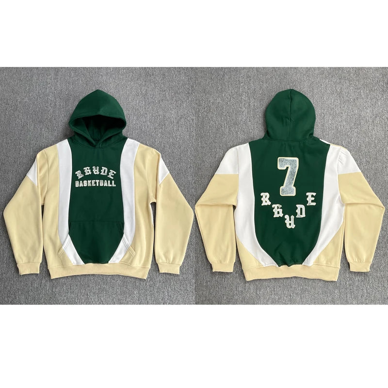 Fashionable Sports Suit Rhude Casual Shorts High-quality Splicing Color Blocks Thick Fabric Printed Hoodie