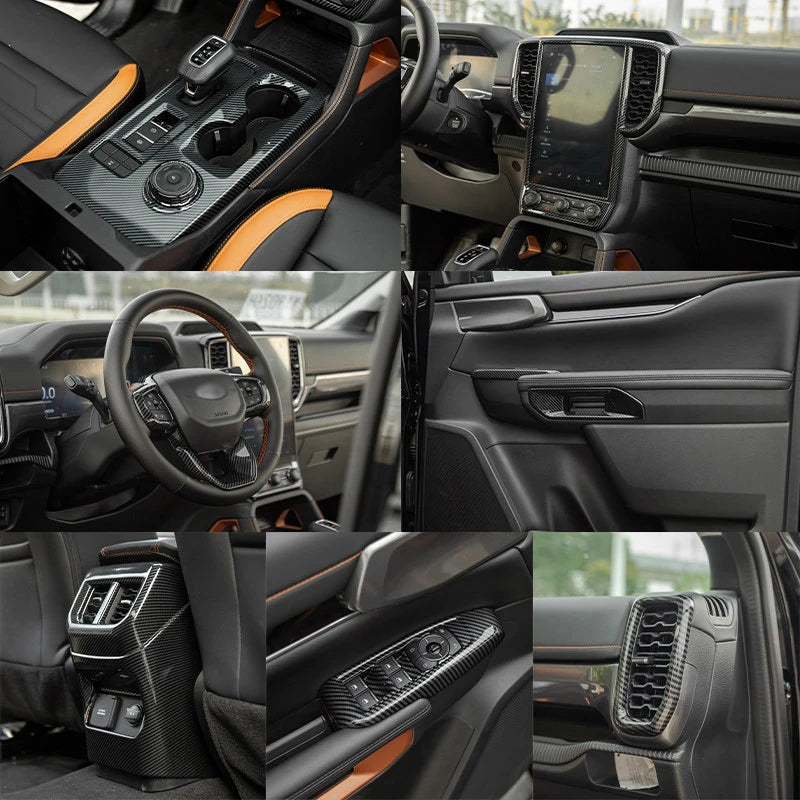 For Ford Ranger P703 T9 XL XLT Wildtrak Raptor 2023-2025 Carbon Fiber Texture Gear Shift Panel Cover Interior Trim Full Set