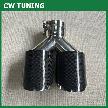 1Pcs High Quality Universal Dual Exhaust Tip Glossy Carbon Fiber Exhaust Pipe Tail Quad Exhaust Muffler Tip With RE